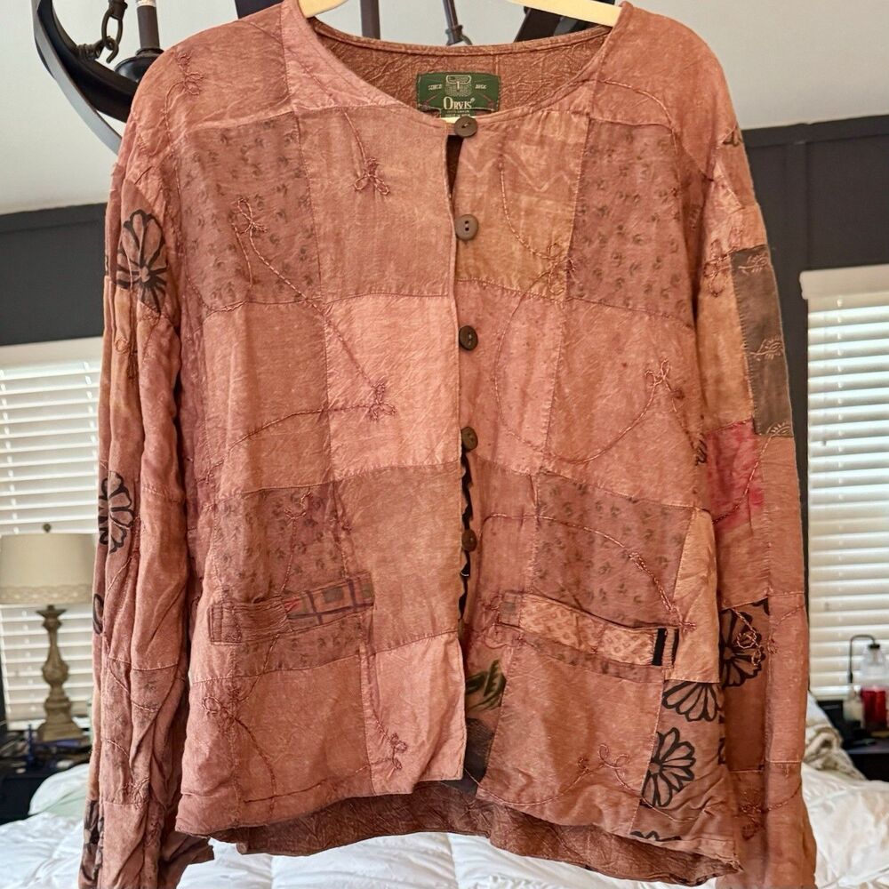 Orvis Vintage Rayon Jacket M Boho Artsy Cottagecore Button Front Quilted Patch